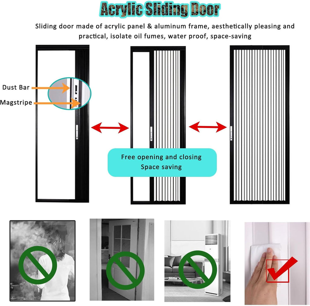 HAIXHX Retractable Stairway Partition Gate, Acrylic Panel Aluminum Frame Concertina Slide Door with Magstripe & Screws for Living Room Bathroom 135x203cm/53.1x80in