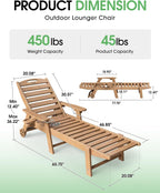 Chaise Lounge Outdoor, Lounge Chair Outdoor with Wood Texture, Adjustable 5-Position Backrest, HDPE Lounge Chair with Wheels & Cup Holder for Pool Deck Backyard, Teak