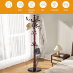 Wooden Coat Hanger Stand, Coat Rack Freestanding 18 Hooks, Mid Century Vintage Coat Tree for Entryway, Adjustable Height 73", Heavy Duty Coat stand for Home Bedroom, Office(Walnut)