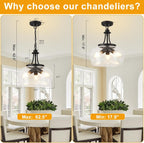 14.2" Modern Pendant Lights Kitchen Island, 3-Light Matte Black Pendant Light Fixtures with Clear Glass Shade, Industrial Hanging Pendant Lights Fixture for Kitchen Island Dining Room Bedroom Entryway