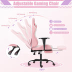 ECOTOUGE PC Gaming Chair Massage Ergonomic Office Desk Chair Racing PU Leather Recliner Swivel Rocker with Headrest and Lumbar Pillow, Pink-White