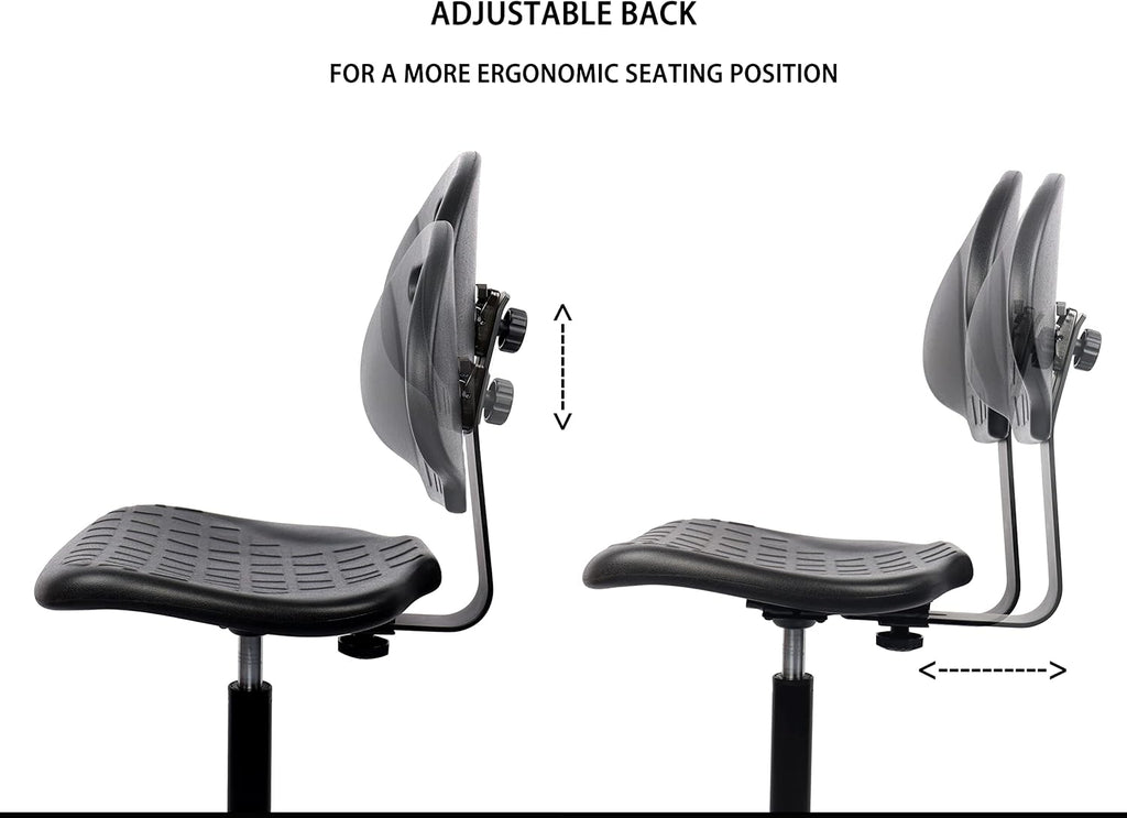 Heavy Duty Durable Drafting Stool - Easy to Clean! Ergonomic Polyurethane Chair. Seat Height Adjustable w/Footring for Home, Automotive, Lab, Cleanroom (Non-Rolling Glides, Tall Stool).