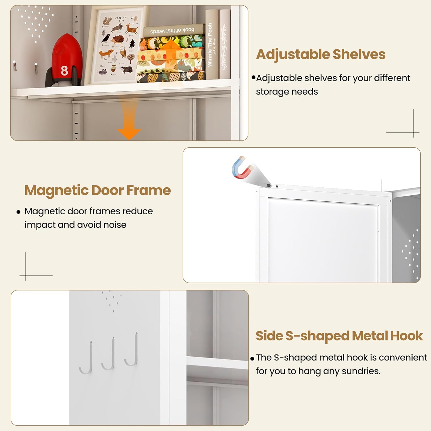 Kitchen Pantry Storage Cabinet, 34" H Storage Cabinet with Doors and Adjustable Shelves, Small Cupboard with Round Handles, Metal Kitchen Cabinet for Dining Room, Living Room, White