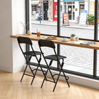 Folding Bar Stool with Backrest,25 Inch Leather Padded Counter Height Foldable Stool,Tall Folding Stool Chair for Gardening Kitchen Shop Cafe, Black (2 Pack)