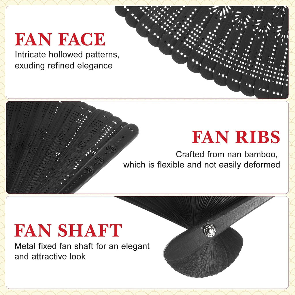 NUOBESTY Bamboo Folding Fan 12.5 Inch Vintage Hand Held Fan for Women Portable Foldable Hand for Summer Weddings Parties and Home Decoration (Black)