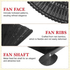 NUOBESTY Bamboo Folding Fan 12.5 Inch Vintage Hand Held Fan for Women Portable Foldable Hand for Summer Weddings Parties and Home Decoration (Black)
