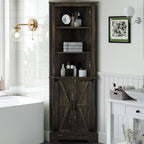 4 EVER WINNER Farmhouse Corner Cabinet, 68" Tall Corner Cabinet with 5-Tier Adjustable Shelves and Barn Doors for Small Spaces, Living Room, Dining Room, Hallway, Bathroom, Kitchen, Rustic Oak