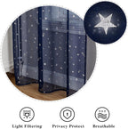 WUBODTI Navy Blue Voile Curtains 84 Inches Long 2 Panels, Rod Pocket Semi Sheer Kids Curtain for Boys Bedroom Living Room,Galaxy Starry Tulle Window Treatments Star Wars Room Decor