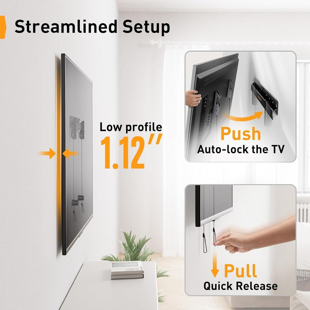 Perlegear No Drill TV Wall Mount for Most 24-65 Inch TVs up to 100 lbs, Studless TV Mount, Drywall TV Bracket with Max VESA 400x400mm, No Stud, Easy Install, Low Profile, PGMT7