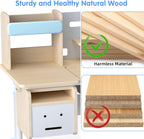 FCD Wood Adjustable Height Kids Study Desk with Chair Drafting Table Computer Station Built-in Bookshelf Hutch Multi Function (Blue, Desk and Chair)
