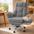 Big and Tall Office Chair with Footrest, Teddy Fleece Ergonomic Desk Chair with Flip Armrests for Pets & Cross-Legged Sitting, Wide Seat Reclining Executive Computer Chair for Home Office, Grey