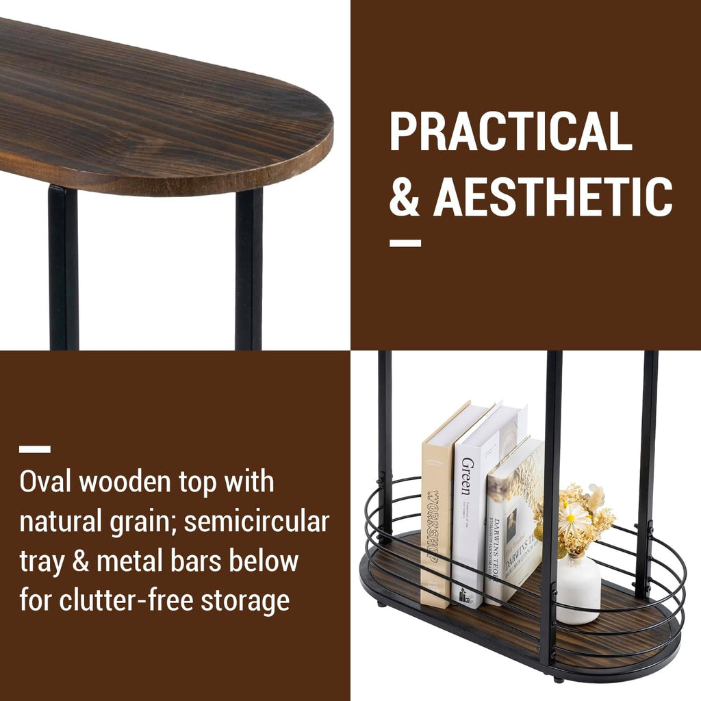 MyGift 21 Inch Tall Brown Wood Oval Side Table, 2 Tier Living Room Sofa End or Side Table with Bottom Storage