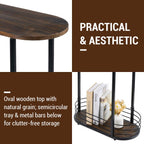 MyGift 21 Inch Tall Brown Wood Oval Side Table, 2 Tier Living Room Sofa End or Side Table with Bottom Storage