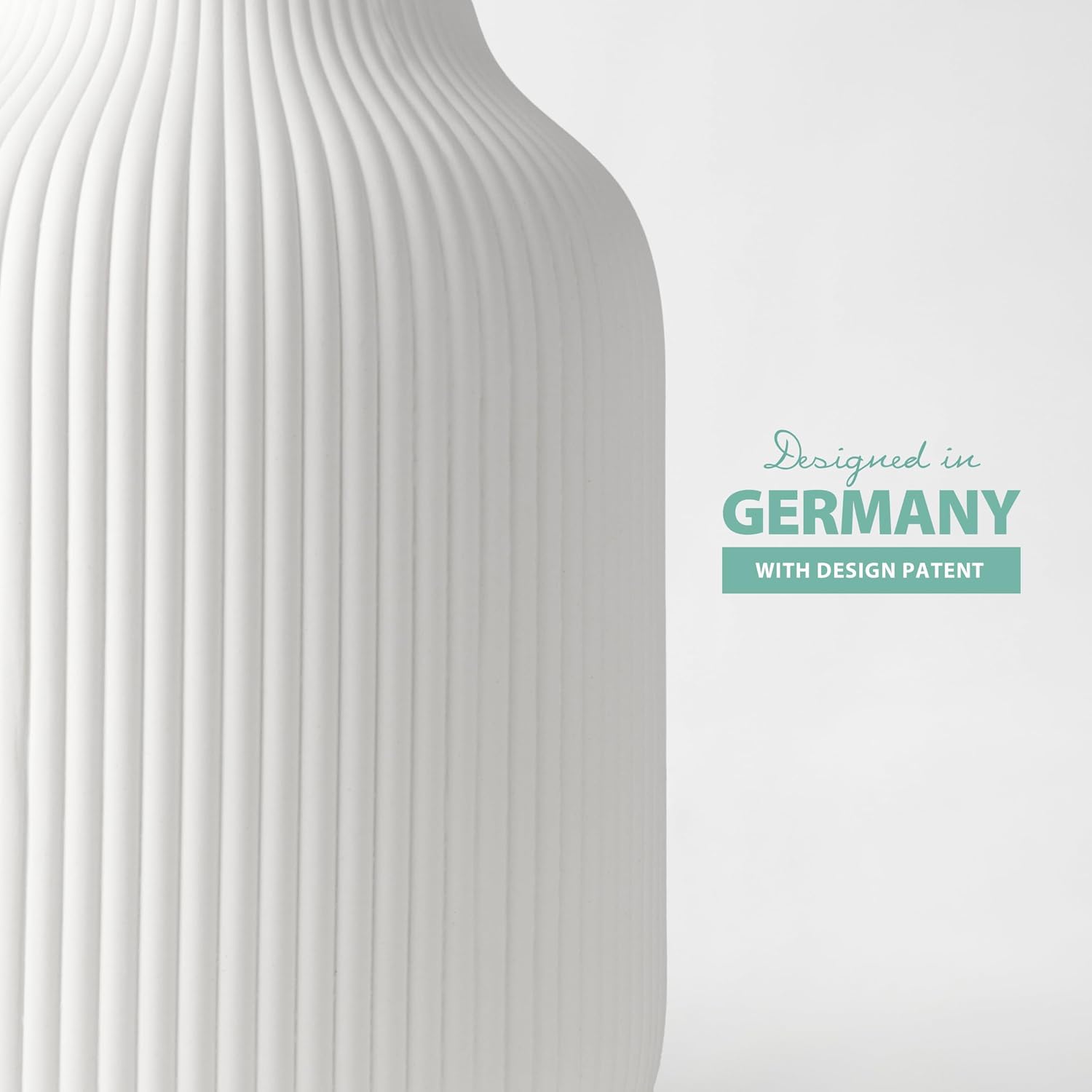 flature Ceramic Vase with Grooves - Waterproof Flower Vase in Matte White for Fresh Flowers, Dried Flowers, Pampas Grass, Large 7.9" Tall Vase as a Gift, Decoration for Living Room, Bedroom, Office.