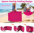 BECOMFORT Tanning Chair with Face Hole & Arm Holes, Portable Lounge Chair with 4-Position Adjustable Backrest, Pillow & Side Pocket, Folding Beach Chair for Outdoor Pool Sunbathing (Pink)
