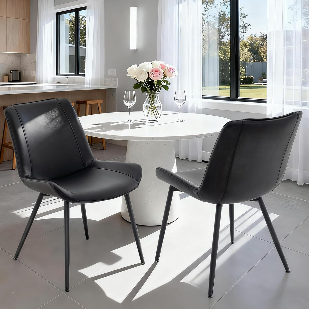 Dining Chairs Set of 2, PU Leather Armless with Metal Legs Black | Fits Dining Rooms, Kitchens, Waiting room, Living rooms, Offices & Cafes, Easy to Clean Easy to assemble Adjustable Foot Pads