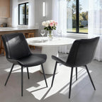 Dining Chairs Set of 2, PU Leather Armless with Metal Legs Black | Fits Dining Rooms, Kitchens, Waiting room, Living rooms, Offices & Cafes, Easy to Clean Easy to assemble Adjustable Foot Pads