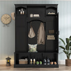 Merax Hall Tree with Bench and Shoe Storage 77.3" Tall with Adjustable Shelves, Modern All-in-One Entryway Bench with 2 Side Cabinets & 7 Hooks, Elegant Arched Design, 55.1"L x 15.7"W (Black)