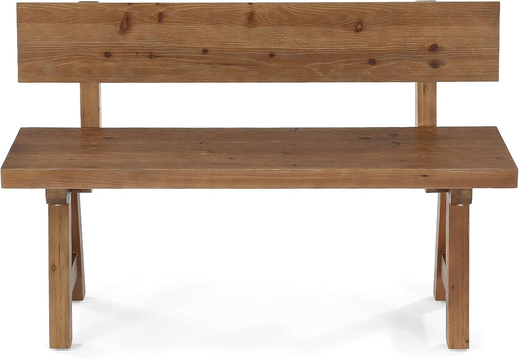 LITTLE TREE Solid Wood Bench with Back, 47-Inch Long Farmhouse Wooden Indoor Window Bench Seat for Entryway, Mudroom, Living Room, Easy Assembly, Rustic Brown