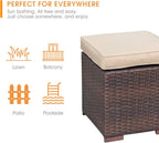 Patiorama 2 Pieces Assembled Outdoor Patio Ottoman, Indoor Outdoor All-Weather Dark Brown Wicker Rattan Outdoor Footstool Footrest Seat with Beige Cushions, No Assembly Required