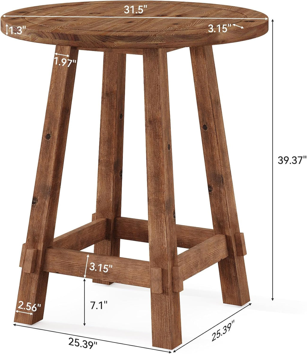 Solid Wood Bar Table, 39.4" High Round Bar Height Table, Farmhouse High Top Pub Bistro Tables, Small Space Cocktail Tables for Kitchen, Living Room, Brown (Table Only)