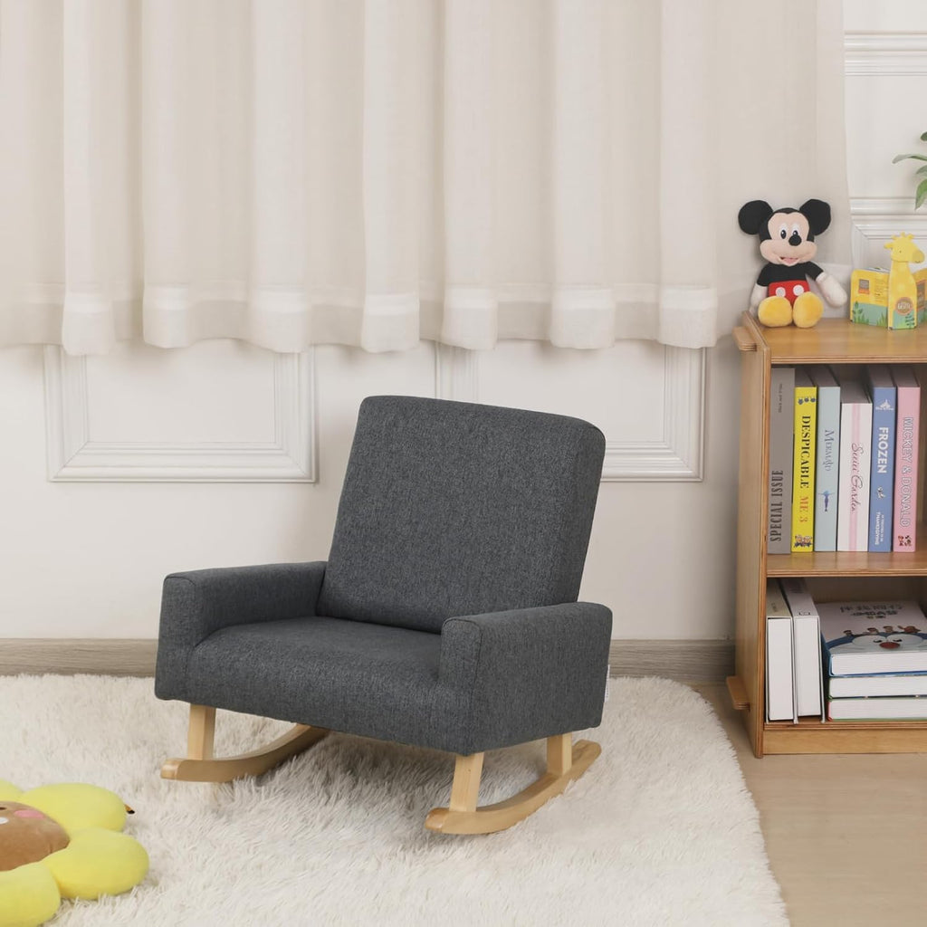 Baby Rocking Chair, Toddler Chair,Kids Sofa,Sofa for Children,Linen Fabric and Solid Shaky Foot,Kids Rocking Armchair for Unisex Children Using,Birthday Gift (Grey)