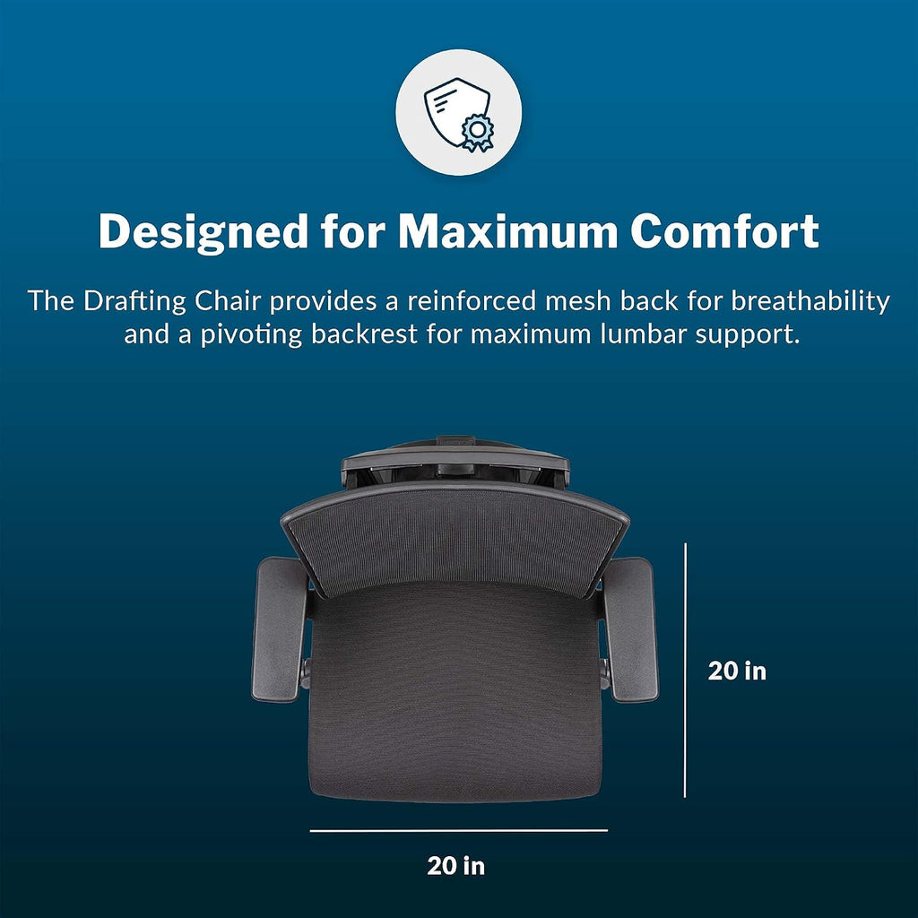 Vari Drafting Chair (VariDesk) - Tall Adjustable Office Chair with Footrest & Rolling Casters - Ergonomic Mesh Back for Lumbar Support - Ideal for Artist, Drafting Desk, or Counter Work - Black