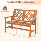 Tangkula Outdoor Wood Bench, 2-Person Patio Loveseat Chair with Geometric Backrest, Built-in Armrests & Slatted Seat, 660 lbs Weight Capacity, Garden Bench for Porch, Backyard & Poolside