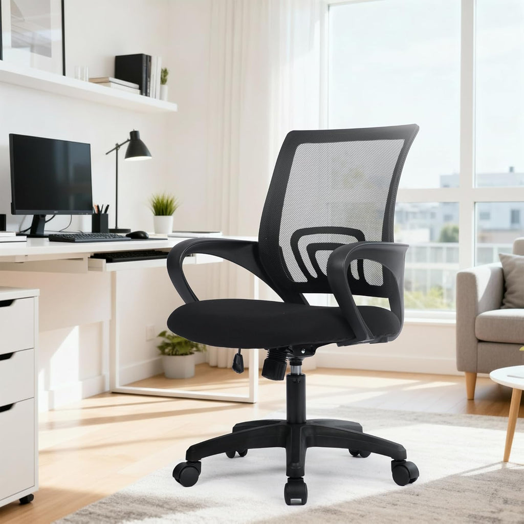 NEO CHAIR Office Desk Computer Chair Ergonomic Mesh Gaming Cushion Seat with Comfy Lumbar Mid Back Support Adjustable Height Swivel Rolling Wheels for Home Task (Mesh Black)