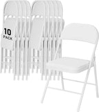 SEALAMB 10 Pack Folding Chairs with Cushion Seat, Heavy Duty Metal Frame Portable Stackable Chairs for Wedding Party Office School Church Events, Indoor Outdoor Use, 350 lb Capacity,White