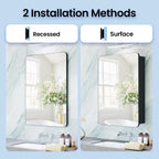 Black Medicine Cabinet with Mirror for Bathroom: 20 x 26 Inch Small Mirrored Vanity Storage with Adjustable Shelves - Surface or Recessed Wall Mount - Matte Black Frame