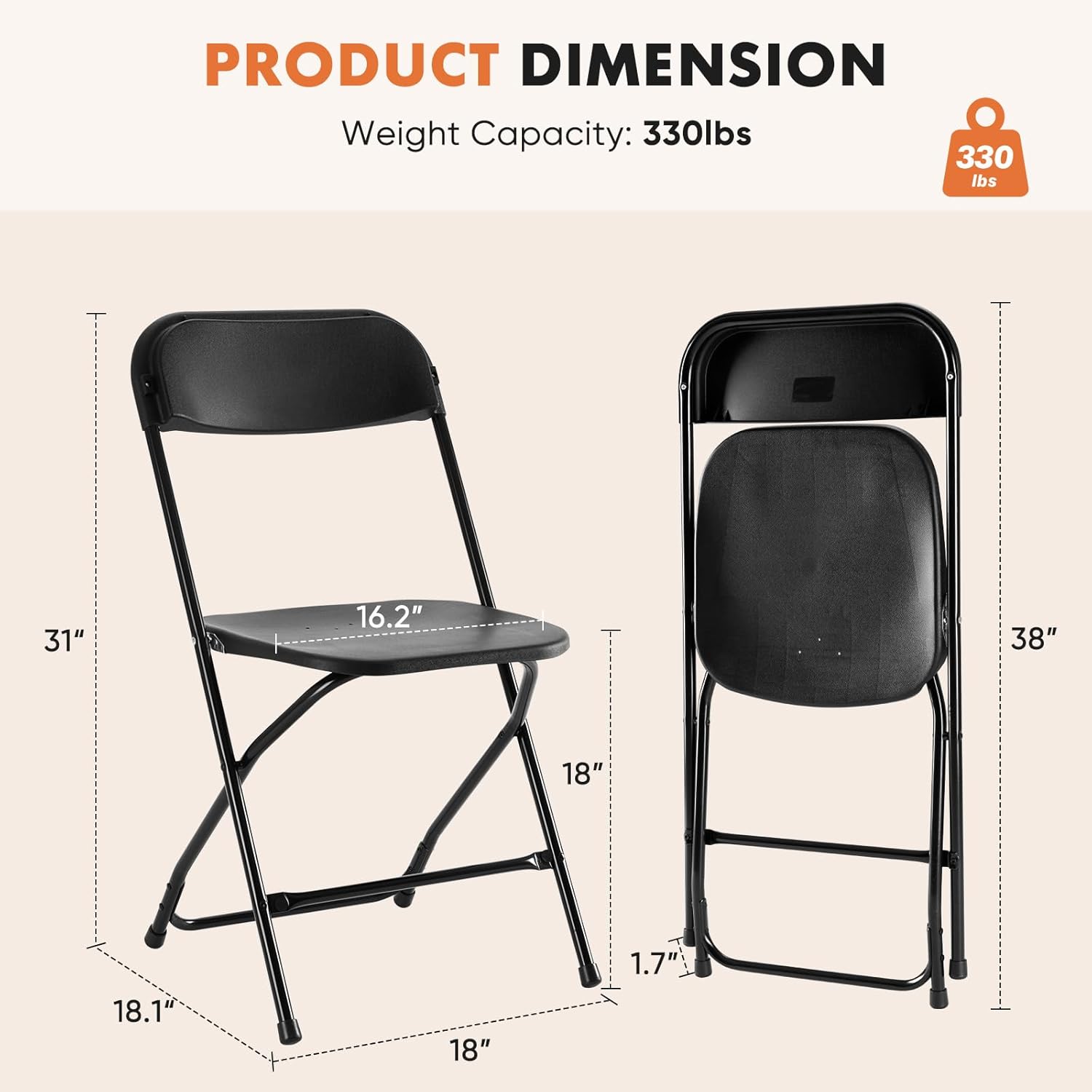 Sweetcrispy Folding Chair 10 Pack, Plastic Foldable Chairs with 330-Pound Capacity, Sturdy Metal Portable Chair, Easy to Use and Store, Outdoor and Indoor, for Home, Office, Party, Comfy, Black