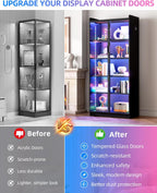 Dystler 65" Display Cabinet with Glass Doors, 5-Tier Curio Cabinet with Motion Sensor RGB Lights, Modern Display Case with Adjustable Shelves for Collectibles, Figures, Books, Black