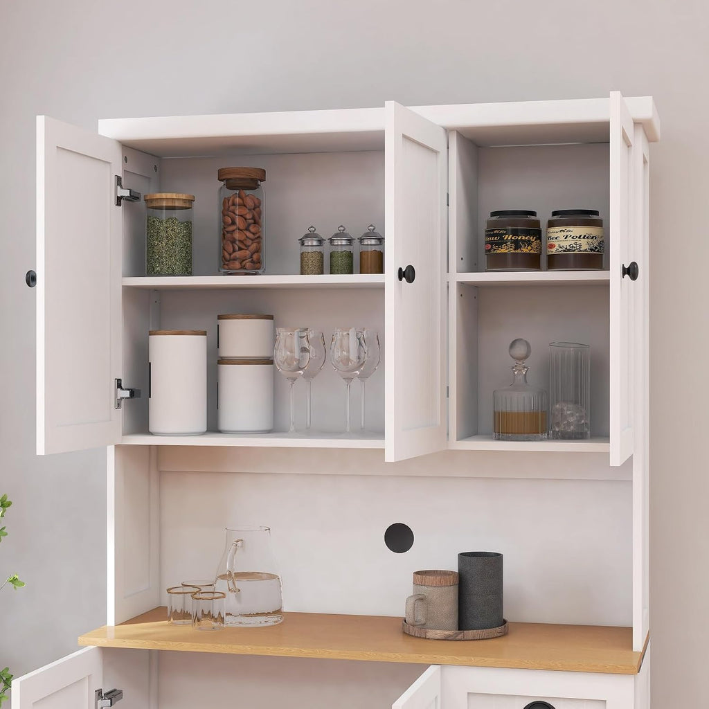 Spaco 71" Kitchen Pantry Cabinet,Freestanding Food Storage Cabinet with Adjustable Shelves,6 Doors and 1 Drawer,Microwave Cabinet for Dining Room,Living Room. (White)