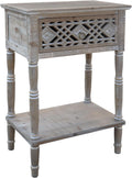 PARISLOFT Vintage Wood End Table,Farmhouse Style (Dark Gray)