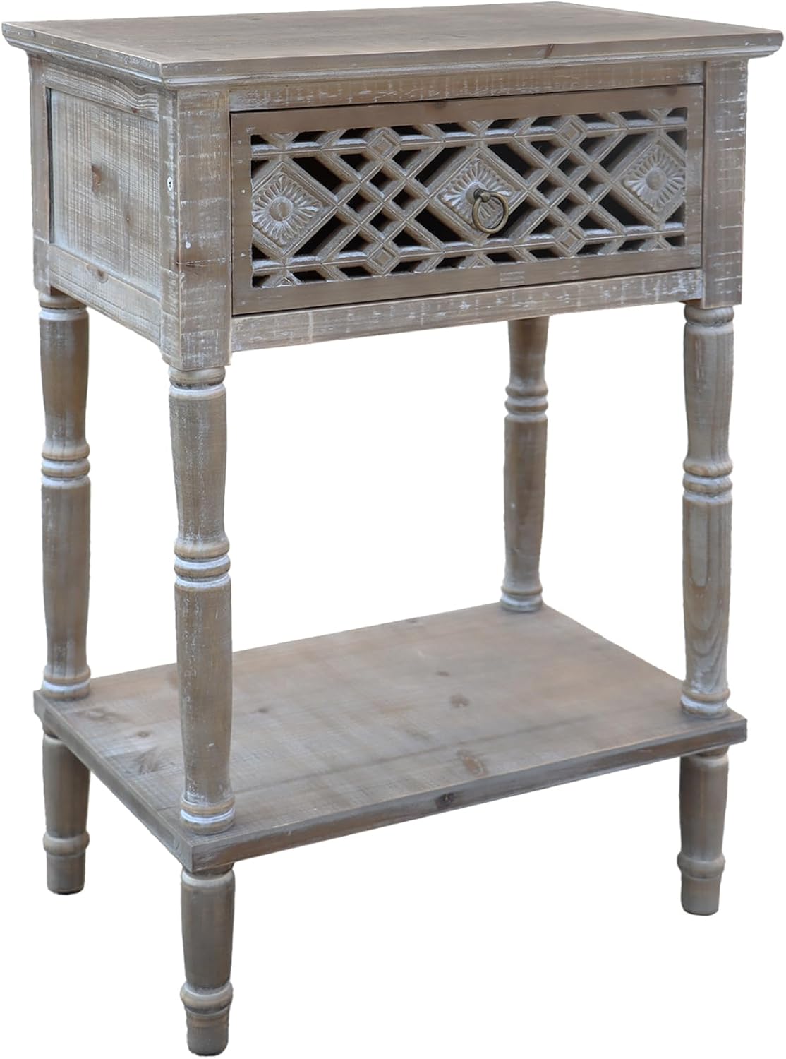 PARISLOFT Vintage Wood End Table,Farmhouse Style (Dark Gray)