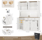 HOSTACK 71"H Kitchen Trash Can Cabinet, 12.5 Gallon Double Pull Out Garbage Can Hutch Cabinet with Trash Bin Storage Holders, 47" Wide Kitchen Pantry with Hidden Garbage Storage for Dining Room, White