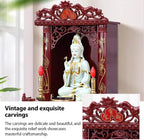 Wall Altar Shelf with Pull-Out Panel for Incense Offerings,Wall-Mounted Solid Wood Buddhist Shrine Altar Table for Meditation and Prayer(45 * 34 * 63.5cm/17.7 * 13.3 * 25in)