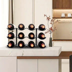 Countertop Wine Rack - 12 Bottle Freestanding Wine Bottle Holder Stand - 3 Tier Wooden Wine Storage Rack - Black Wavy Wine Organizer for Cabinet Pantry Home Kitchen Bar