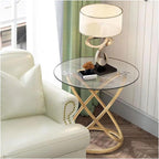 End Table Round Side Table, Glass End with Metal Frame, Small Coffee with Modern Style for Spaces,Living Room, Balcony, Bedroom Living Room Side Table