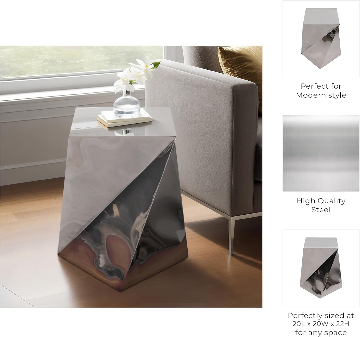 Room Decor End Table, Side Table, or Small Night Stand - Twisted Metal Accent Table for Office, Bedroom, or Living Room Decor - Abstract Decorative Bedside Table for Big or Small Spaces - 22" Silver