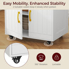 MAHANCRIS Kitchen Island on Wheels, Rolling Island Cart with Drop Leaf, Mobile Kitchen Island with Storage, Kitchen Island Table with Adjustable Shelf and Hooks, for Kitchen White and Natural KIBN9801