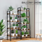 ASTARTH 5-Tier Ladder Shelf, 67" Tall Open Wooden Bookshelf with Metal Frame for Living Room, Rustic Brown