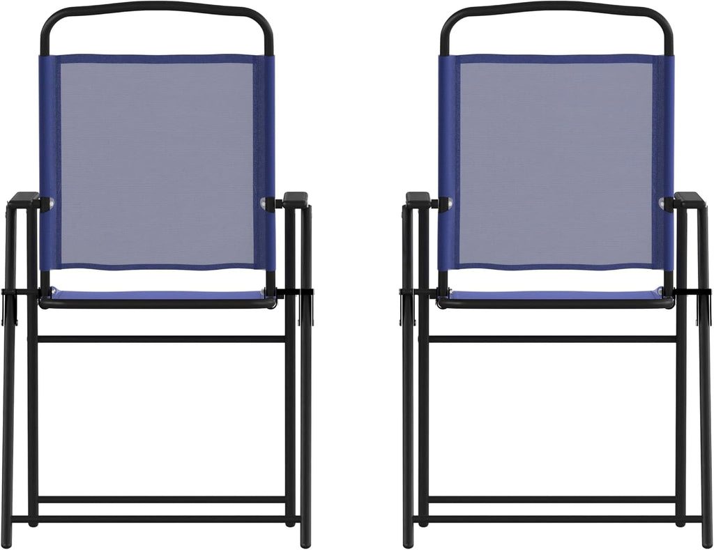 Flash Furniture Mystic Folding Patio Sling Chairs, Outdoor Textilene Lawn Chairs with Armrests, Set of 2, Navy