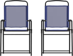 Flash Furniture Mystic Folding Patio Sling Chairs, Outdoor Textilene Lawn Chairs with Armrests, Set of 2, Navy