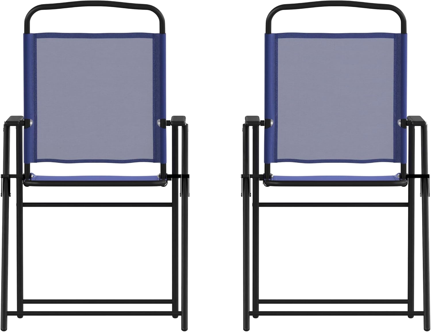 Flash Furniture Mystic Folding Patio Sling Chairs, Outdoor Textilene Lawn Chairs with Armrests, Set of 2, Navy