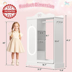 Xilingol Kids Armoire Dress Up Storage with Full-Length Mirror and Light, Kids Wardrobe Closet with Jewelry Cabinet and Storage Shelves, Open Hanging Armoire Costume Organizer for Bedroom (White)