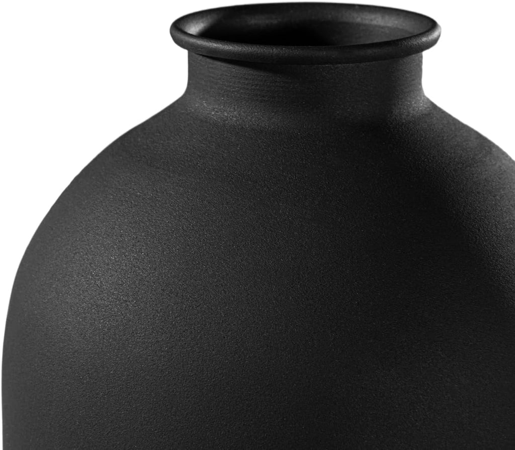 Metal Matte Black Vase 8.7 inch Tall Iron Frosted, Pampas Grass Vase for Centerpieces Minimalist Wabi Sabi Decor, Home Wedding Boho Décor