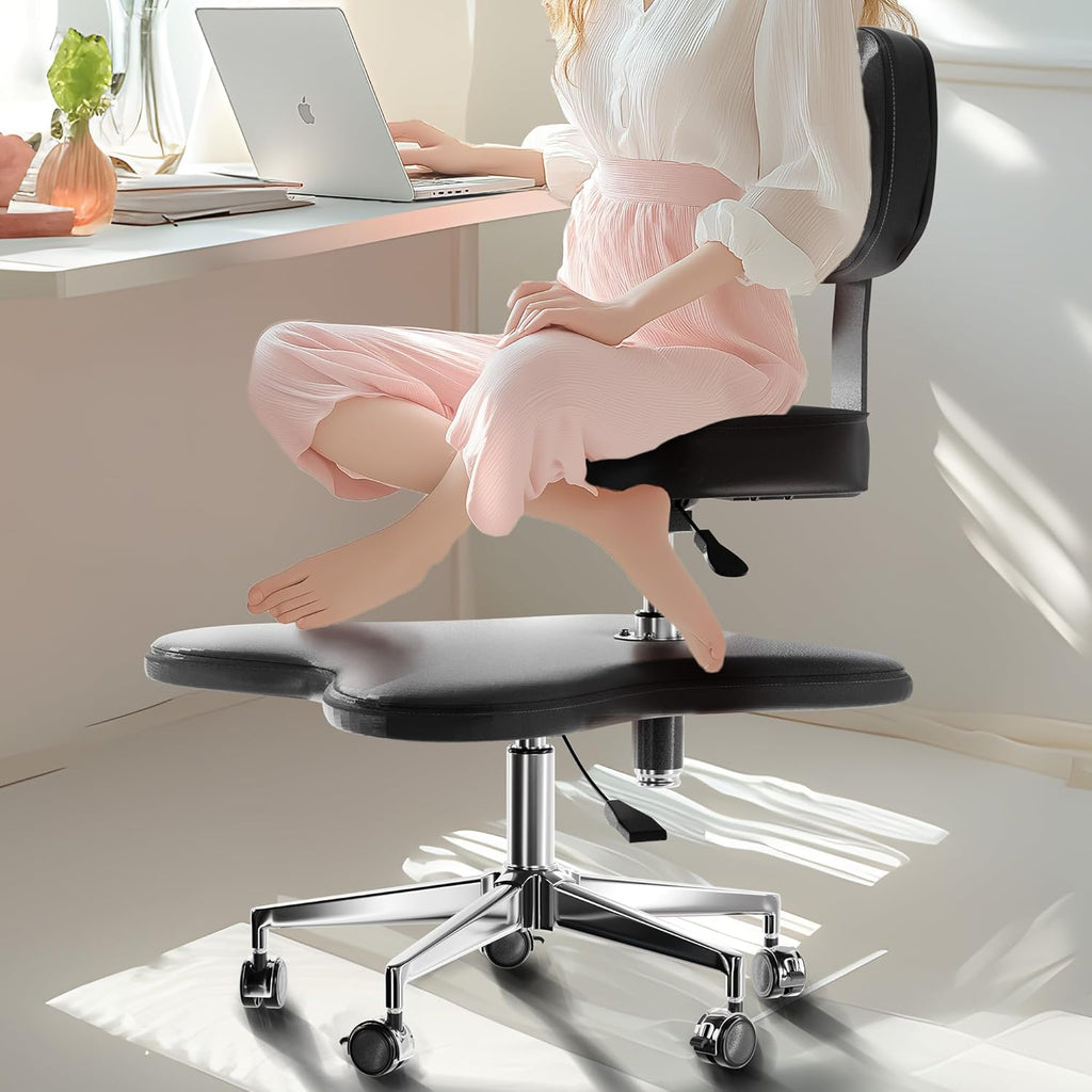 PYY ADHD Chairs for Adults - Meditation Cross Legged Office Chair with Wheels, Ergonomic Fidget Squatting Kneeling Chair with Lumbar Back Support Adjustable Height for Home Office