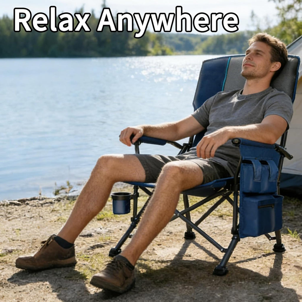 Oversized Camping Chair 2 Pack with Metal Hard Handle, Heavy Duty Folding Camp Chairs with High Back Support, Up to 500lbs Portable Outdoor Chairs for Beach, Tailgating, Blue